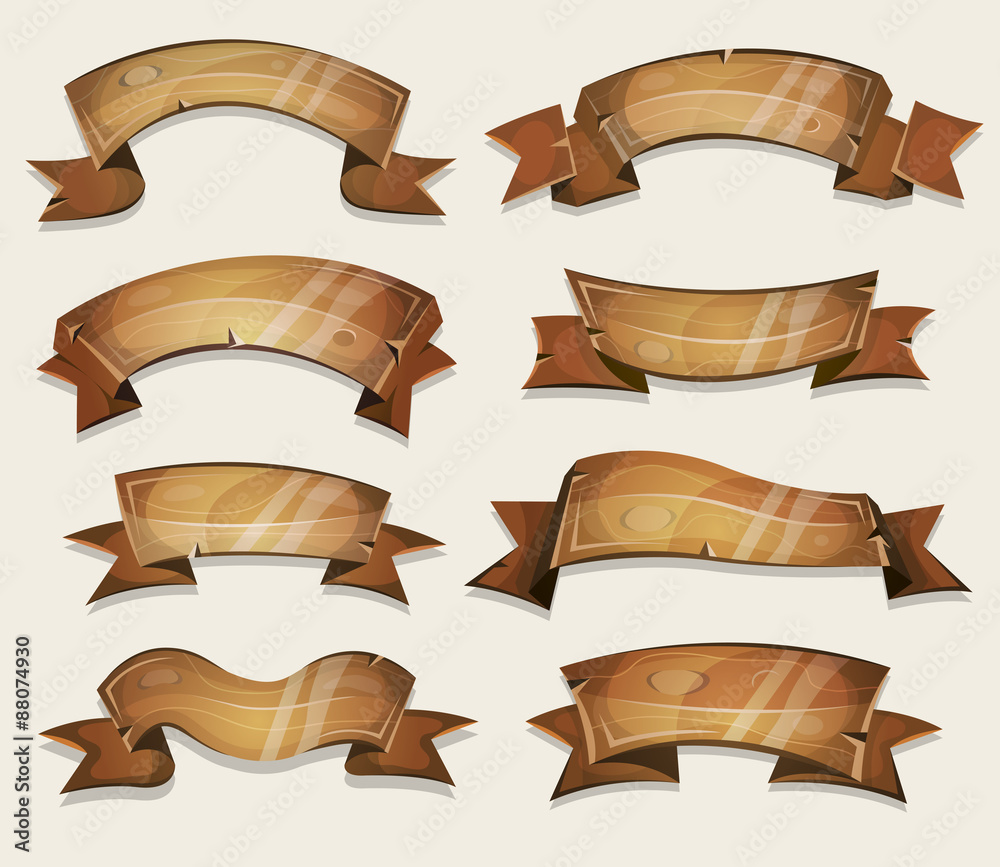 Cartoon Wood Banners And Ribbons For Ui Game Cartoon Wood Banners And Ribbons For Ui Game