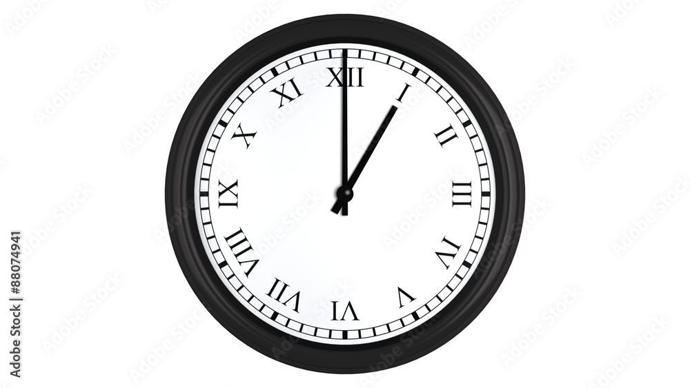 Realistic 3D clock with Roman numerals set at 1 o'clock Realistic 3D clock with Roman numerals set at 1 o'clock