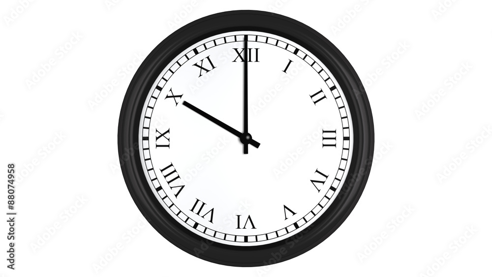 Realistic 3D clock with Roman numerals set at 10 o'clock Stock