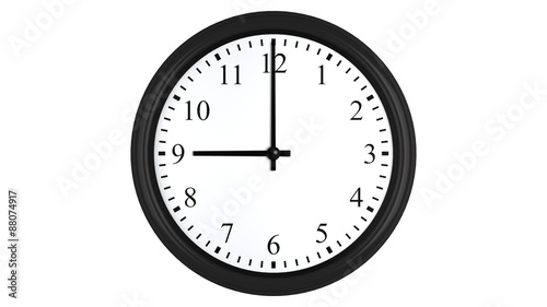 Realistic 3D clock set at 9 o'clock