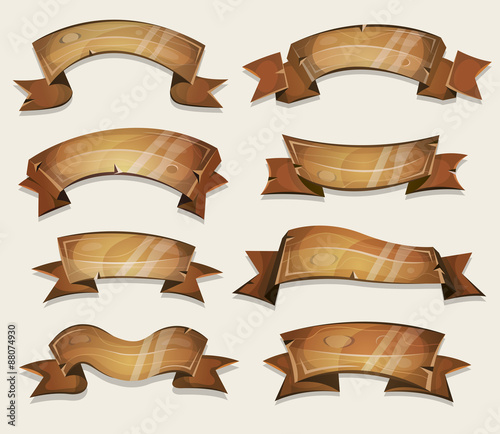 Cartoon Wood Banners And Ribbons For Ui Game