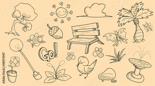 Park Theme Doodle Set, a set of hand drawn vector park theme doodle set for your project needs.