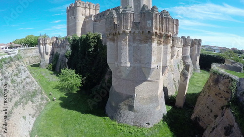 Aerial video of Coca Castle (Castillo de Coca) is a fortification constructed in the 15th century and is located in Coca, in Segovia province, Castilla and Leon, Spain. 