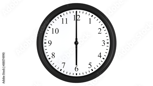 Realistic 3D clock set at 6 o'clock