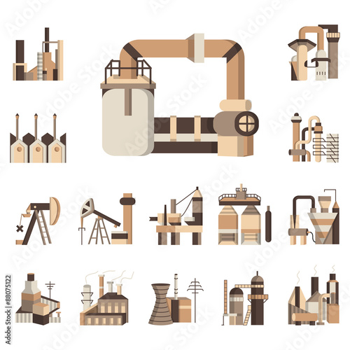 Industrial objects flat color icons