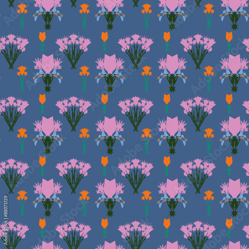 Flowers bouquet geometric ornament seamless pattern. Textile design template seamless background. Polygonal and grunge motif endless texture.