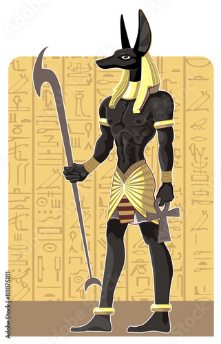 Mighty Great dark Anubis on Egypt background