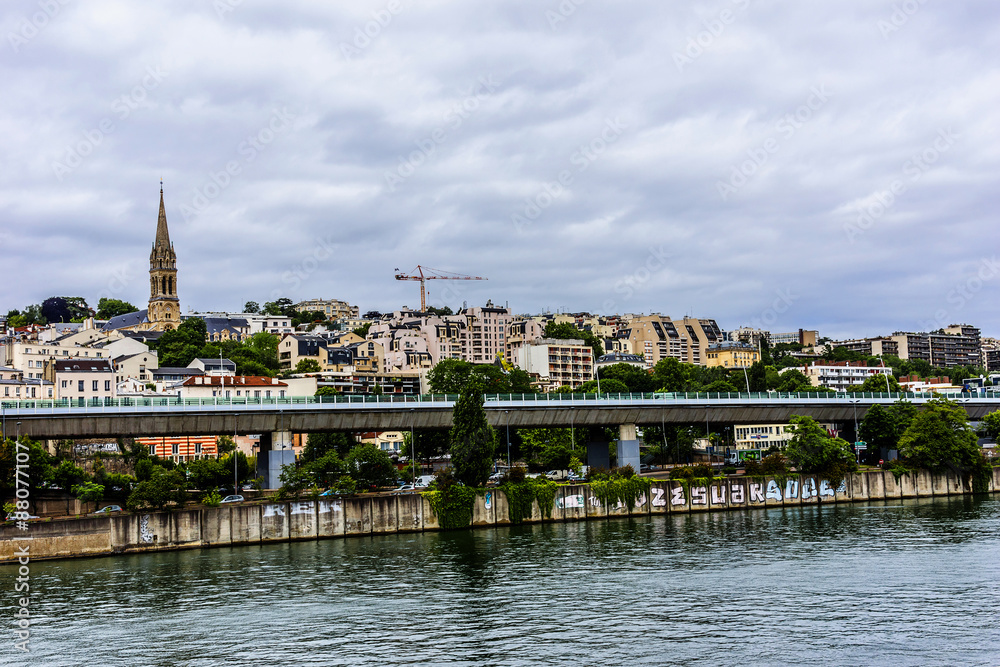 Embankments of Seine River. District Saint-Cloud, Paris, France.