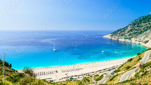 Myrtos beach, Kefalonia island, Greece. Beautiful view of Myrtos bay and beach on Kefalonia island photo