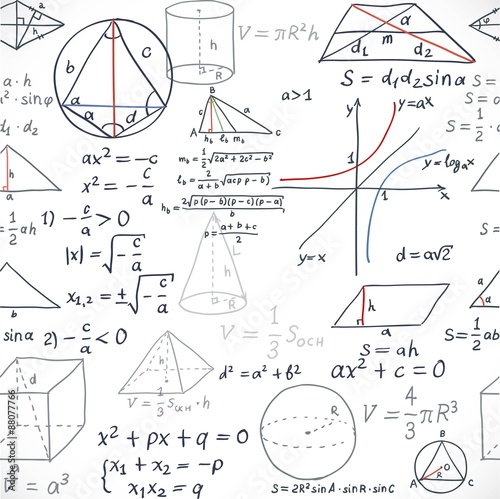 Seamless pattern of the formulas on the geometry isolated on whi