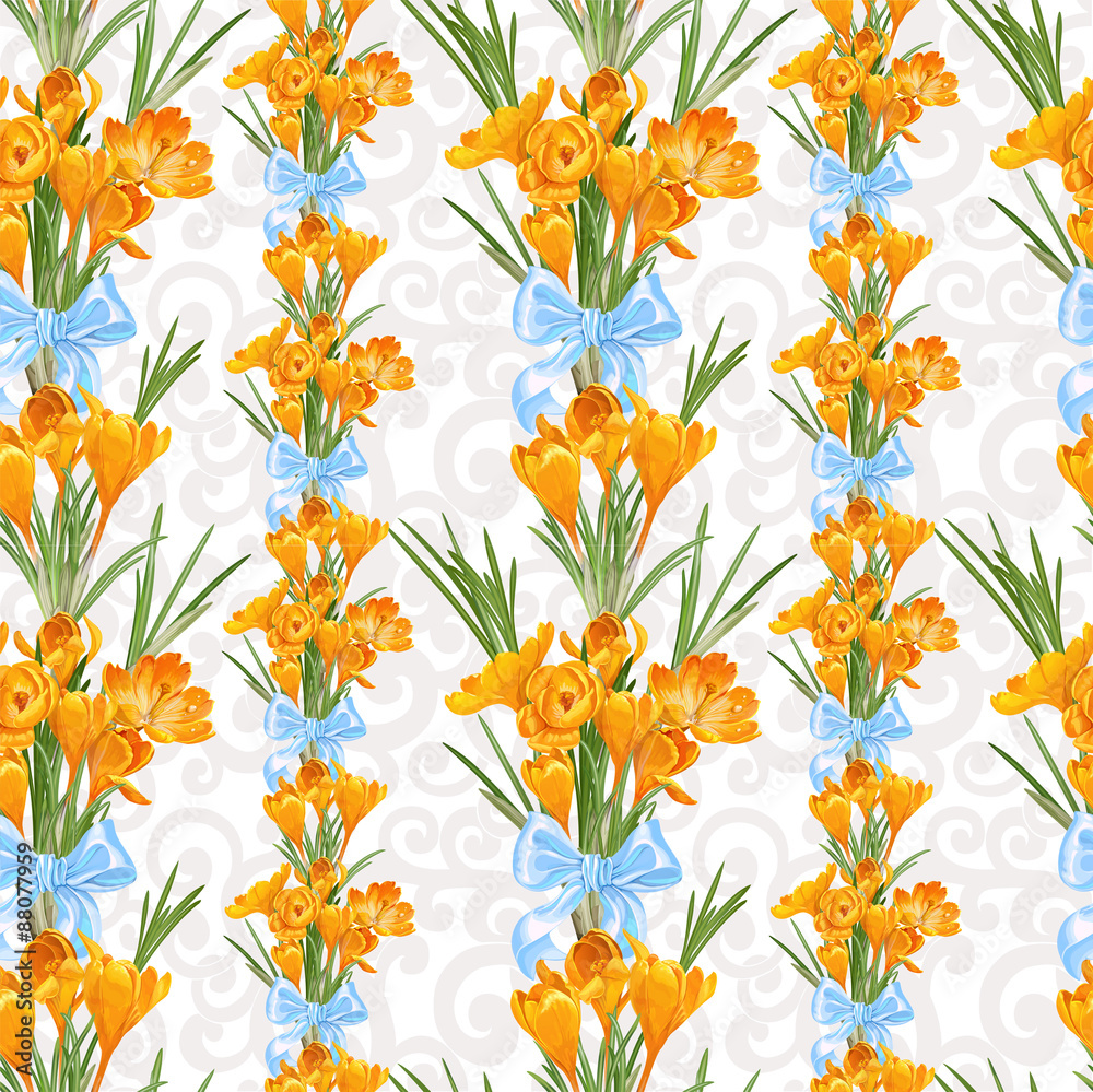 Seamless backround from spring yellow crocuses