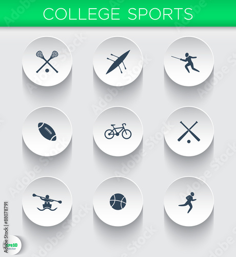 College sports, modern icons on round 3d shapes, vector illustration, eps10, easy to edit