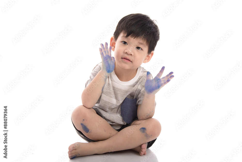 Happy little asian boy with dirty hand Happy little asian boy with dirty hand