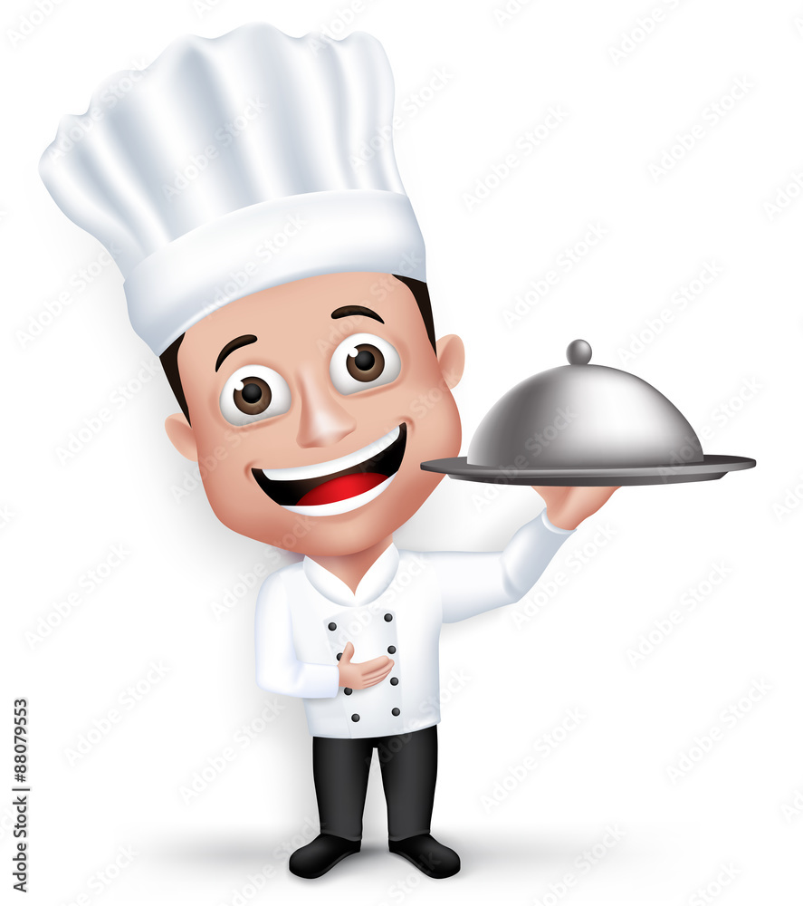 Realistic 3D Young Friendly Professional Chef Cook Character in Restaurant Uniform Realistic 3D Young Friendly Professional Chef Cook Character in Restaurant Uniform