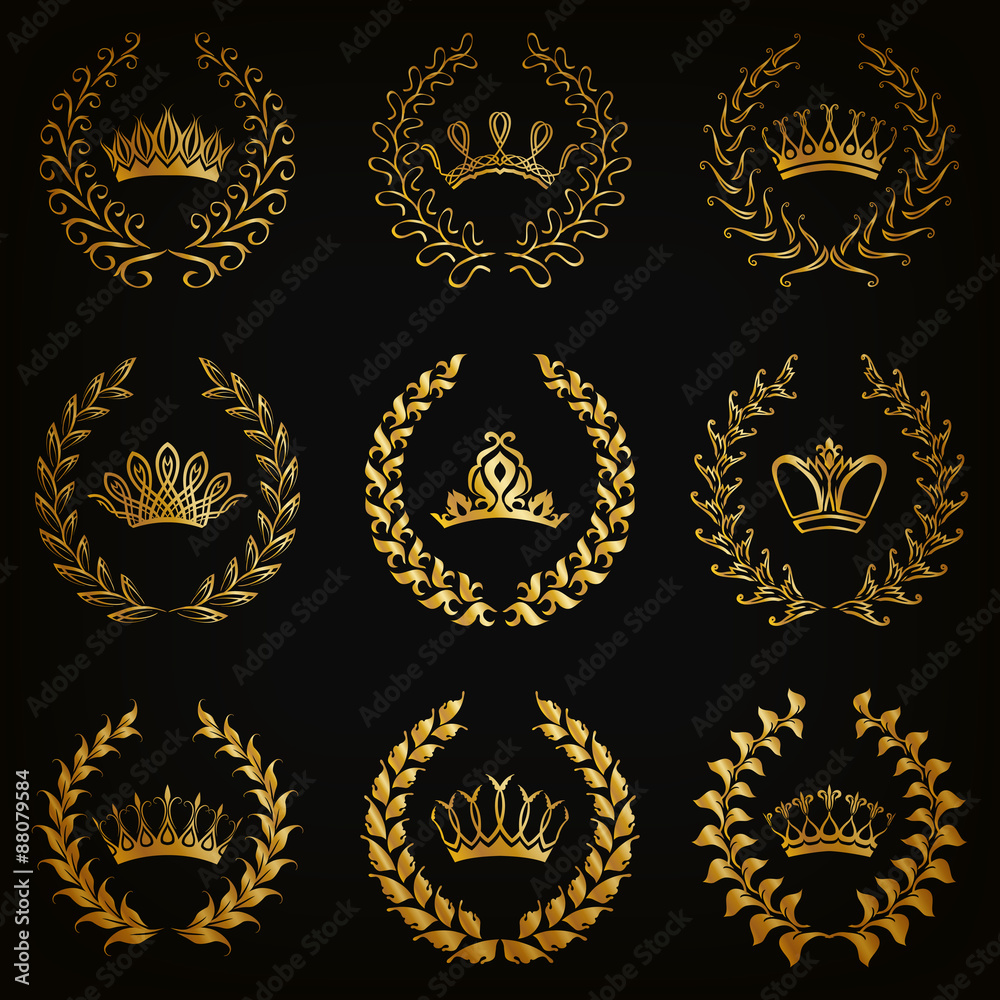 Luxury gold labels with laurel wreath Luxury gold labels with laurel wreath