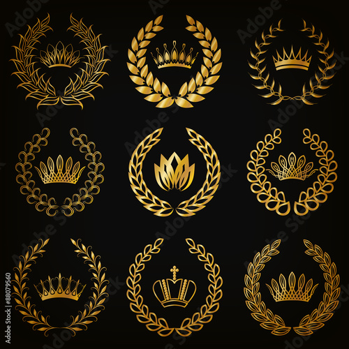 Luxury gold labels with laurel wreath