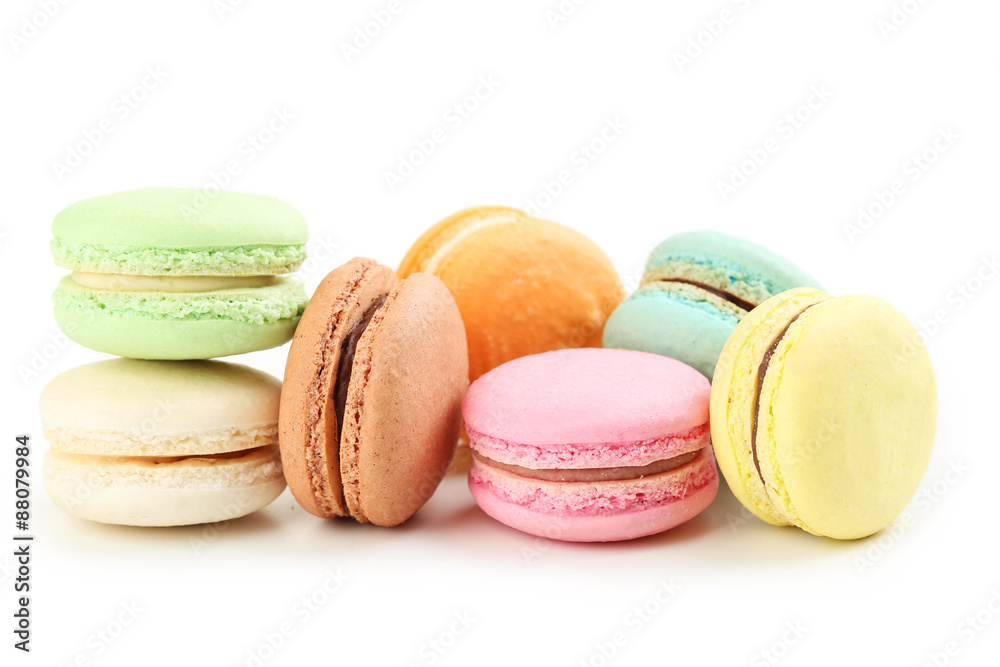 French colorful macarons isolated on white French colorful macarons isolated on white