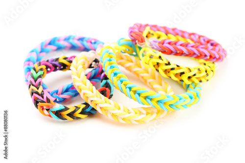 Colorful rubber band bracelets isolated on white