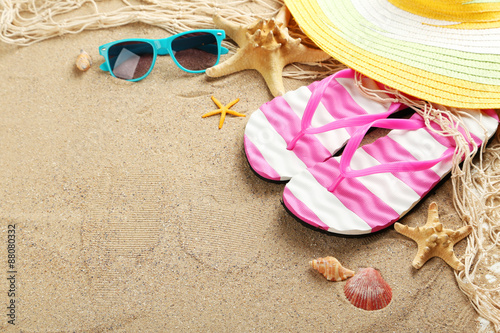 Beach accessories on a sand