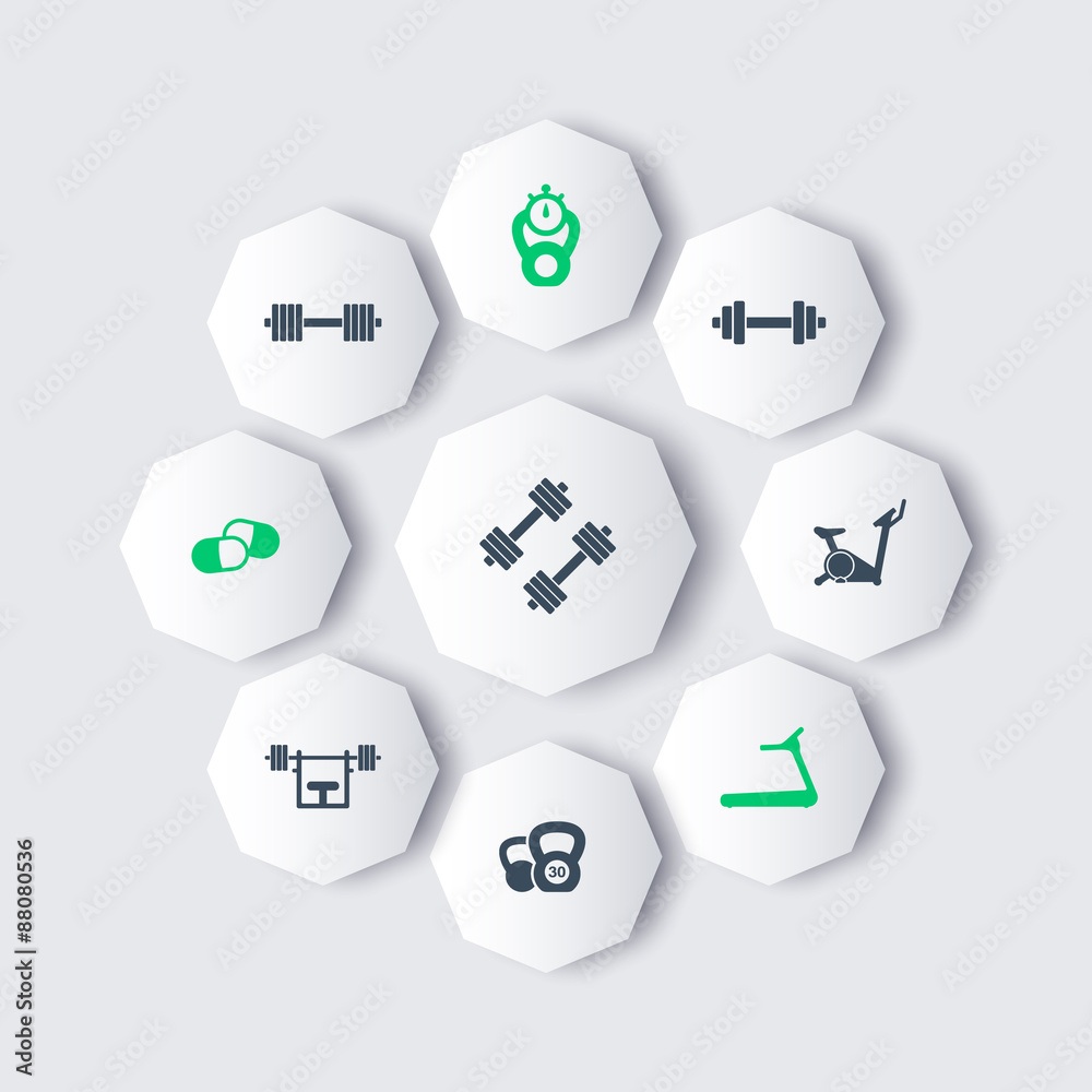 Gym, trendy, modern octagon icons, vector illustration, eps10, easy to edit
