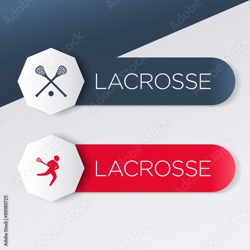 Lacrosse logo, icon, banner, label in blue and red, vector illustration, eps10, easy to edit