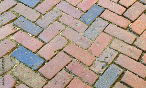 Closeup of brick paving pavers used as a street