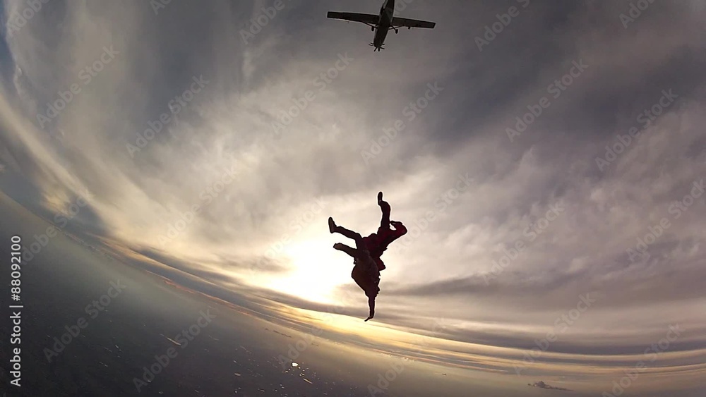 Skydiving student unstable exit from the plane Skydiving student unstable exit from the plane