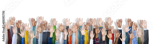 Group of Hands Raised and Background