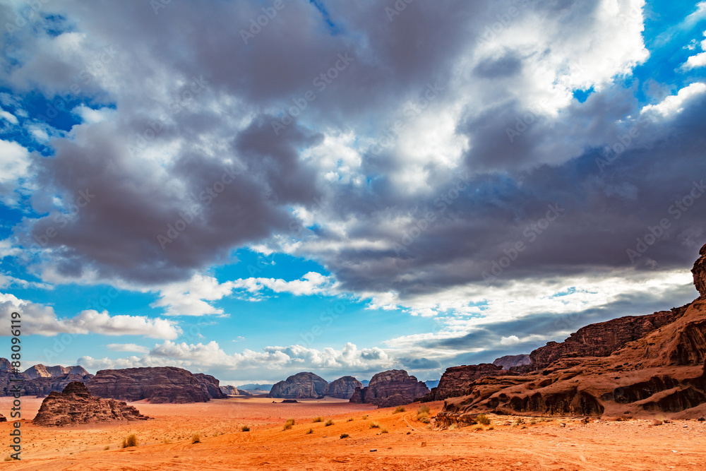 Jordanian desert in Wadi Rum, Jordan.