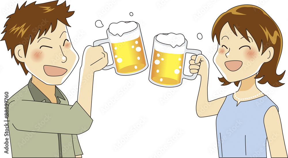 ビールで乾杯をする男女のイラスト 私服 Stock Vector Adobe Stock