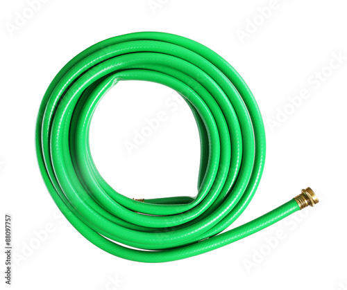 green garden hosepipe isolated on white background