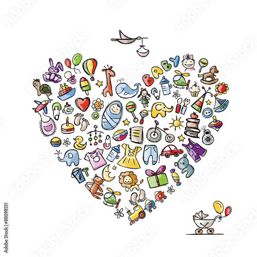 Baby toys frame, heart shape for your design