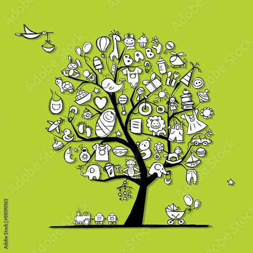 Art tree with baby toys for your design
