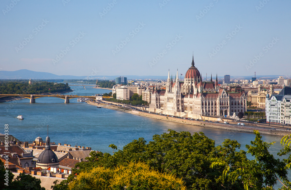 Hungarian Parliament building in Budapest, Hungary on a sunny da
