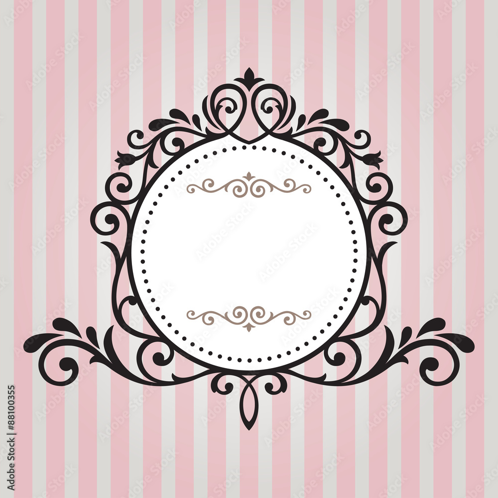 Vintage frame on pink stripe background