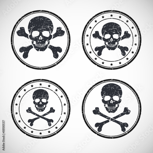 Stamp with skull and crossbones.