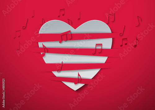 Photography Valentine's Day Abstract Background with Cut Paper Heart and Mus