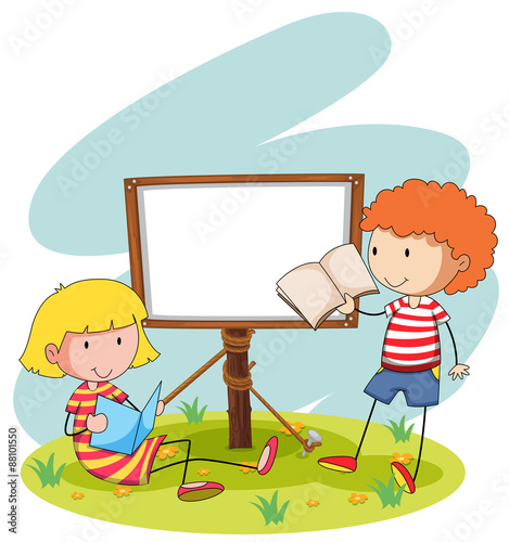 Boy and girl reading