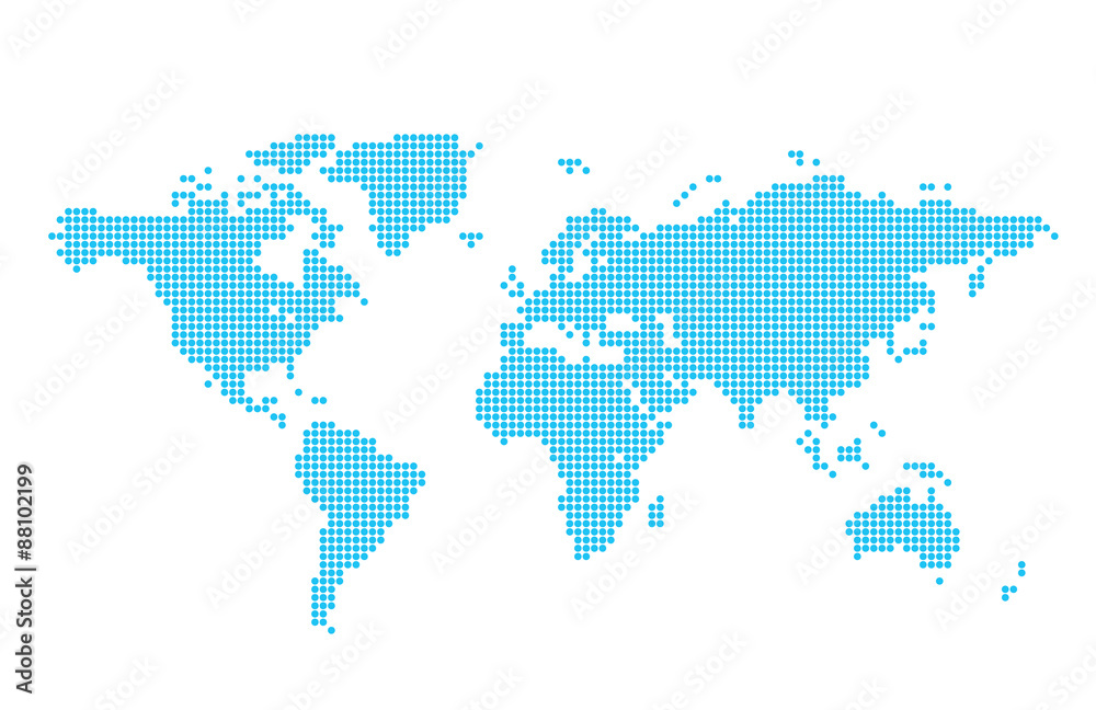 light blue vector map of world - circles