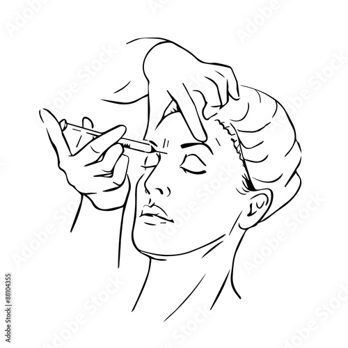 Cosmetic injection in the female face. Vector outline