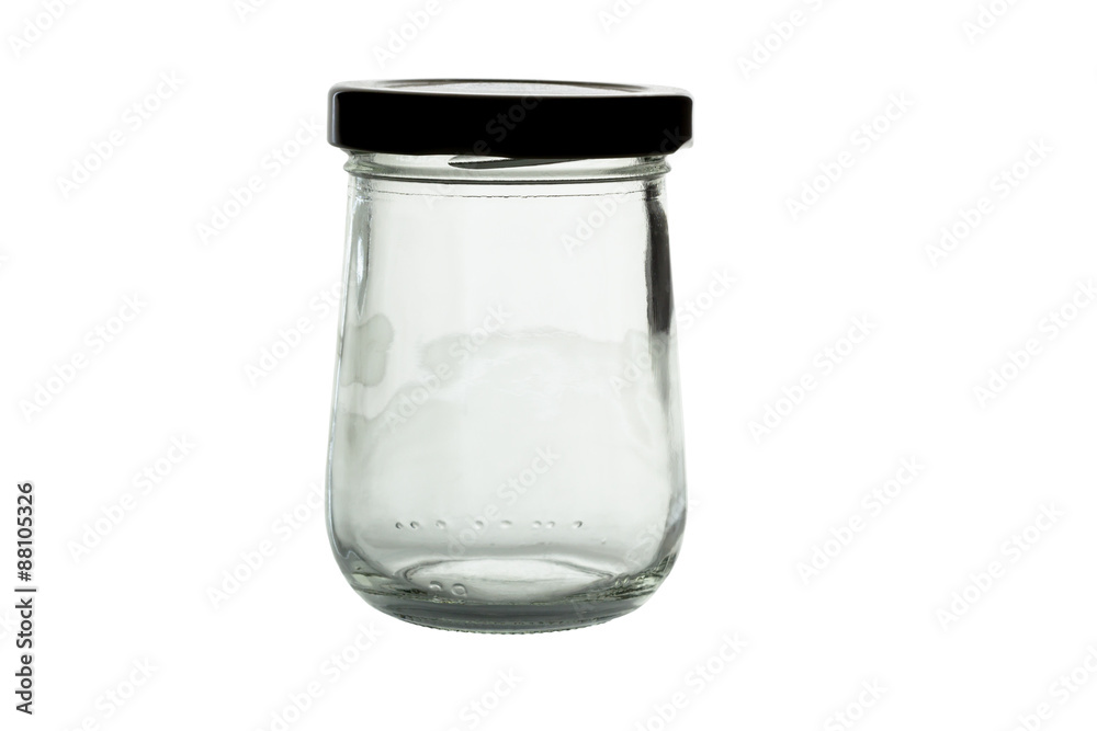 Closed glass jar isolated on white background and clipping path