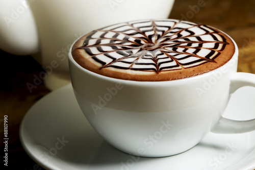 Hot mocha coffee, mocha art coffee.