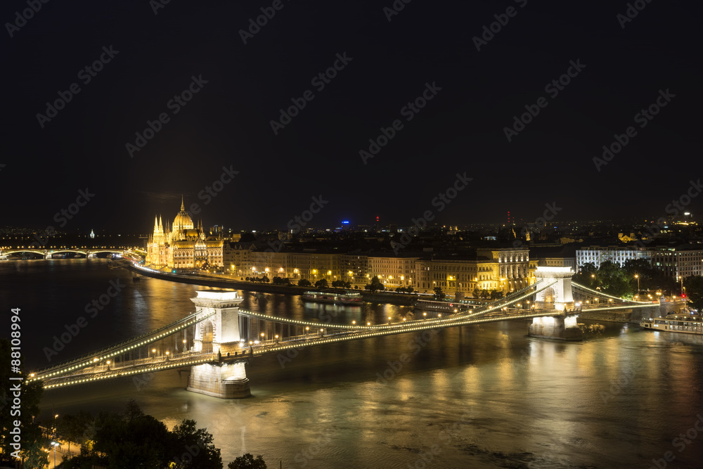 Chain Bridge And Hungarian Parliament Building, Budapest, Hungary
