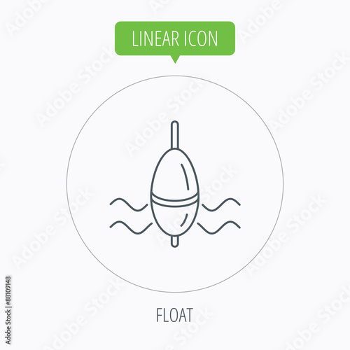 Fishing float icon. Bobber in waves sign.