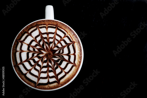 Hot mocha coffee, mocha art coffee.