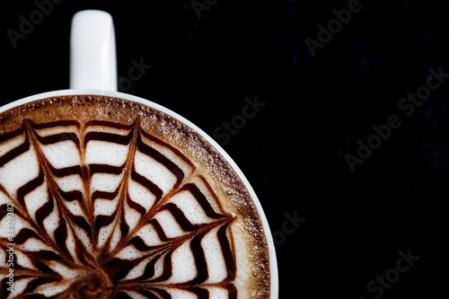 Hot mocha coffee, mocha art coffee.