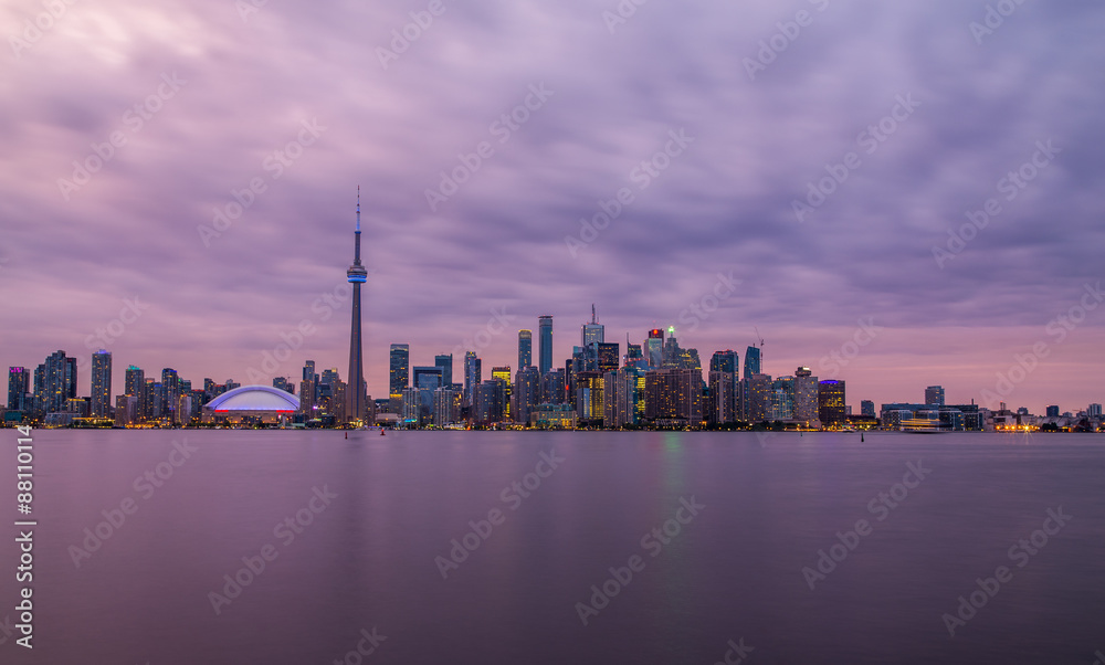 Toronto Skyline at Sunset with a purple sky