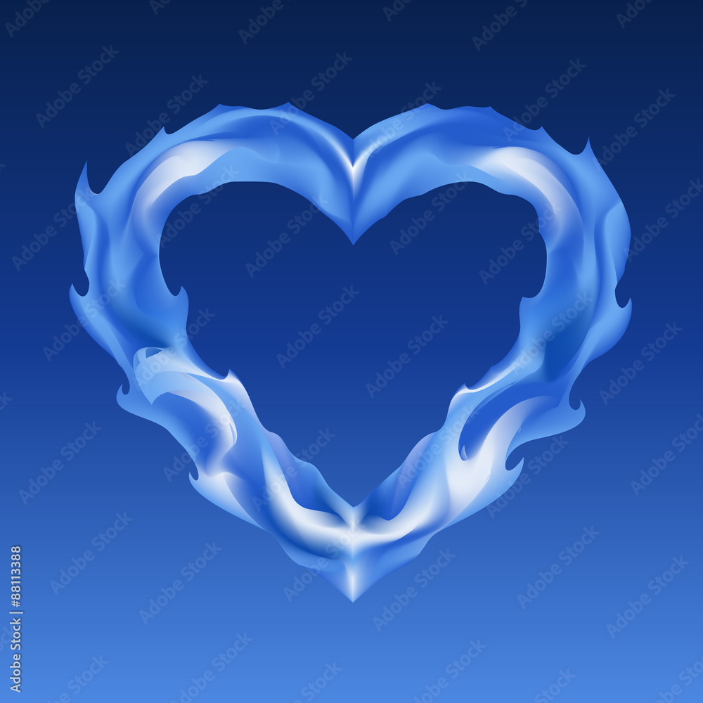 ハートの形をした炎 青色の背景付き Stock イラスト Adobe Stock