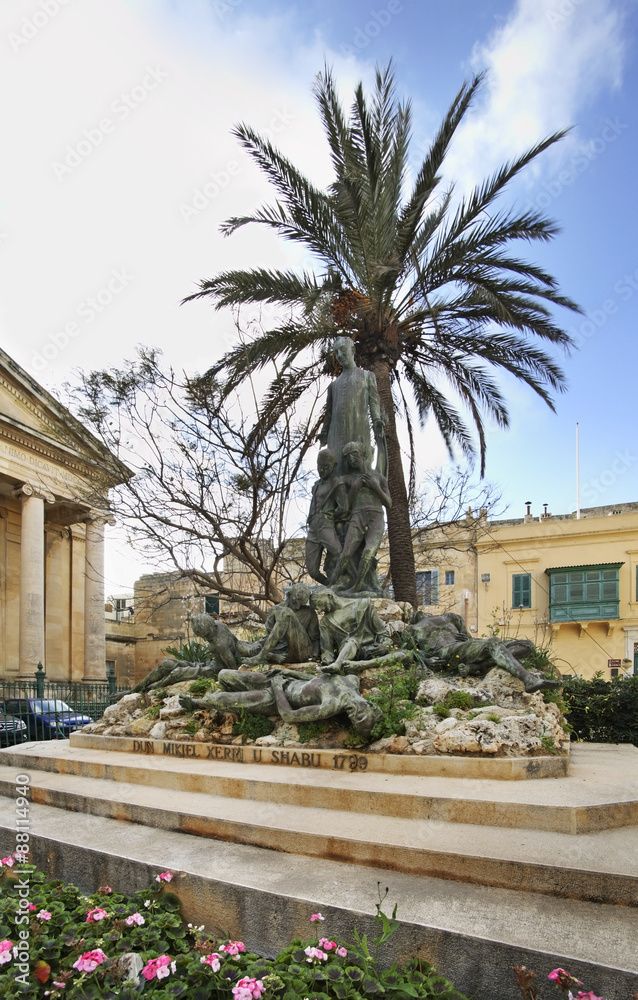 Monument to Dun Mikiel Xerri on Independence square in Valletta. Malta