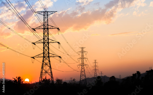 silhouette of high voltage electrical pole structure